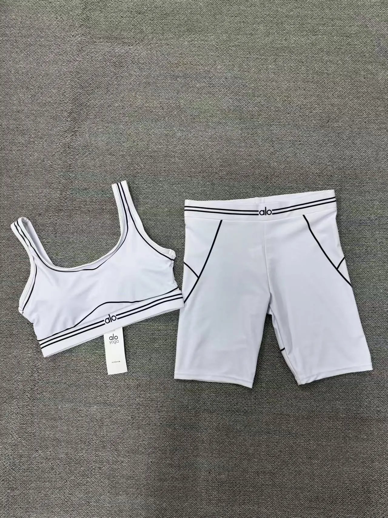 Alo Yoga Studio Seamless White with Black Trim Activewear Set - 4