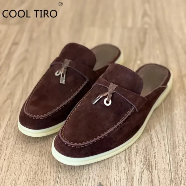 Design COOL TIRO Suede Loafer Mules Brown Casual Shoes Loafers - 1