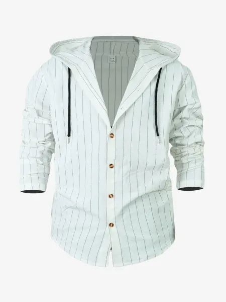 Design Pinstripe Hooded Button-Up Shirt White - 38
