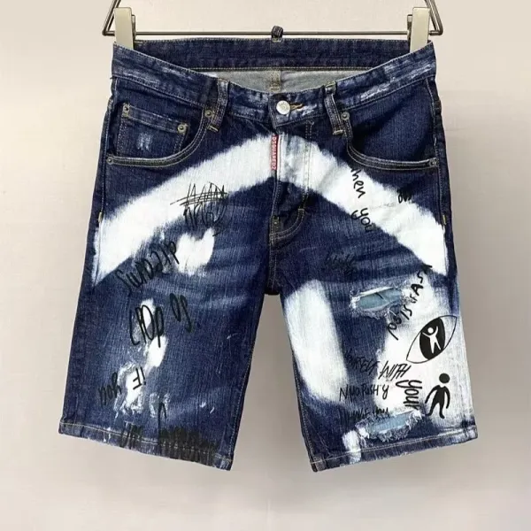 Dsquared2 Distressed Embroidered Denim Shorts Blue - 10