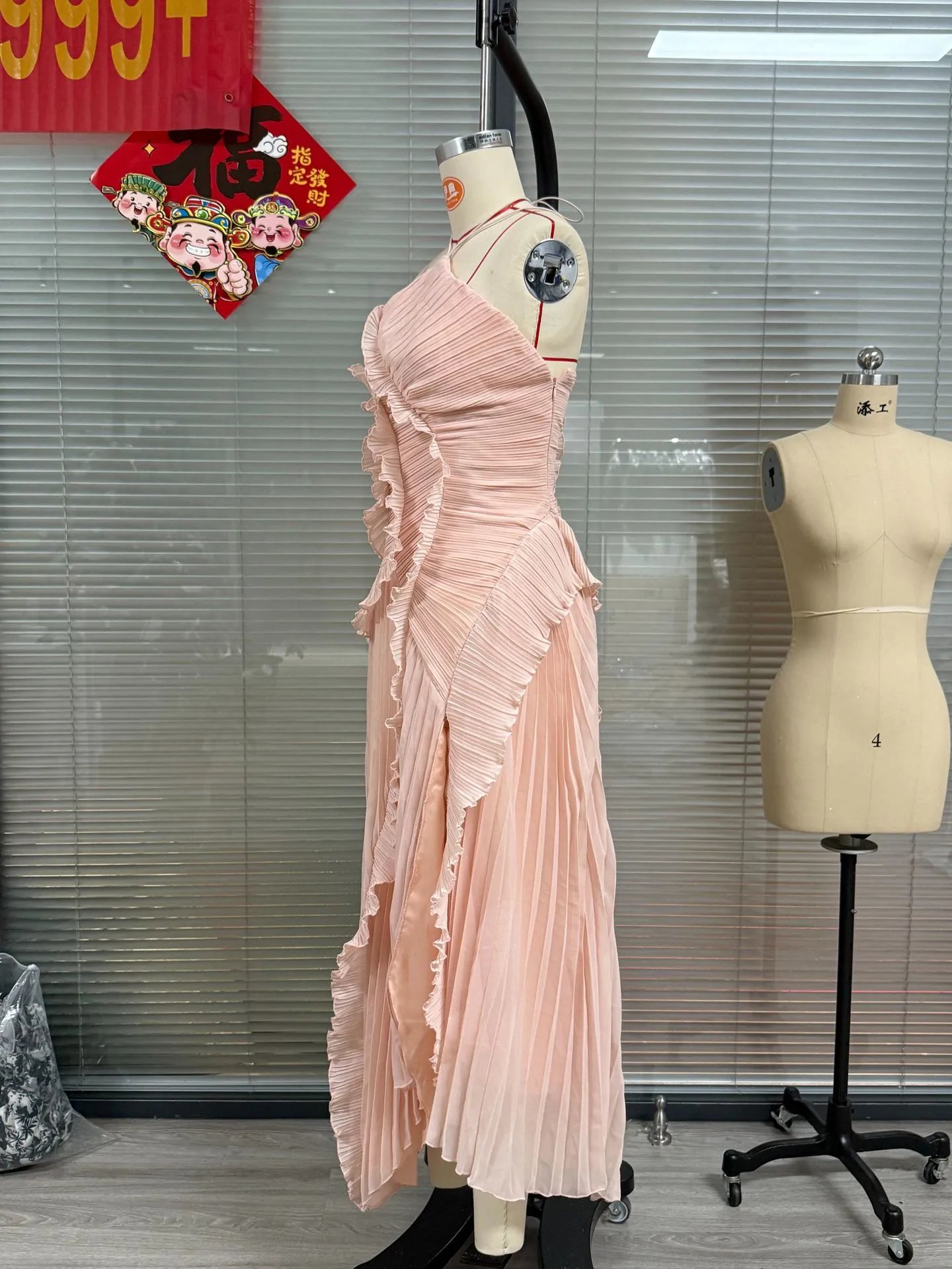 Design Pleated Asymmetrical Halter Dress Pink - 11