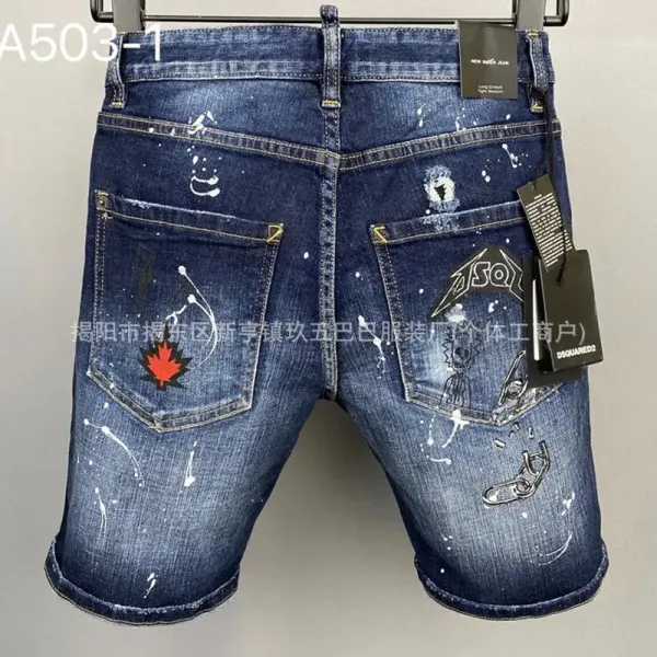 Dsquared2 Distressed Embroidered Denim Shorts Blue - 7