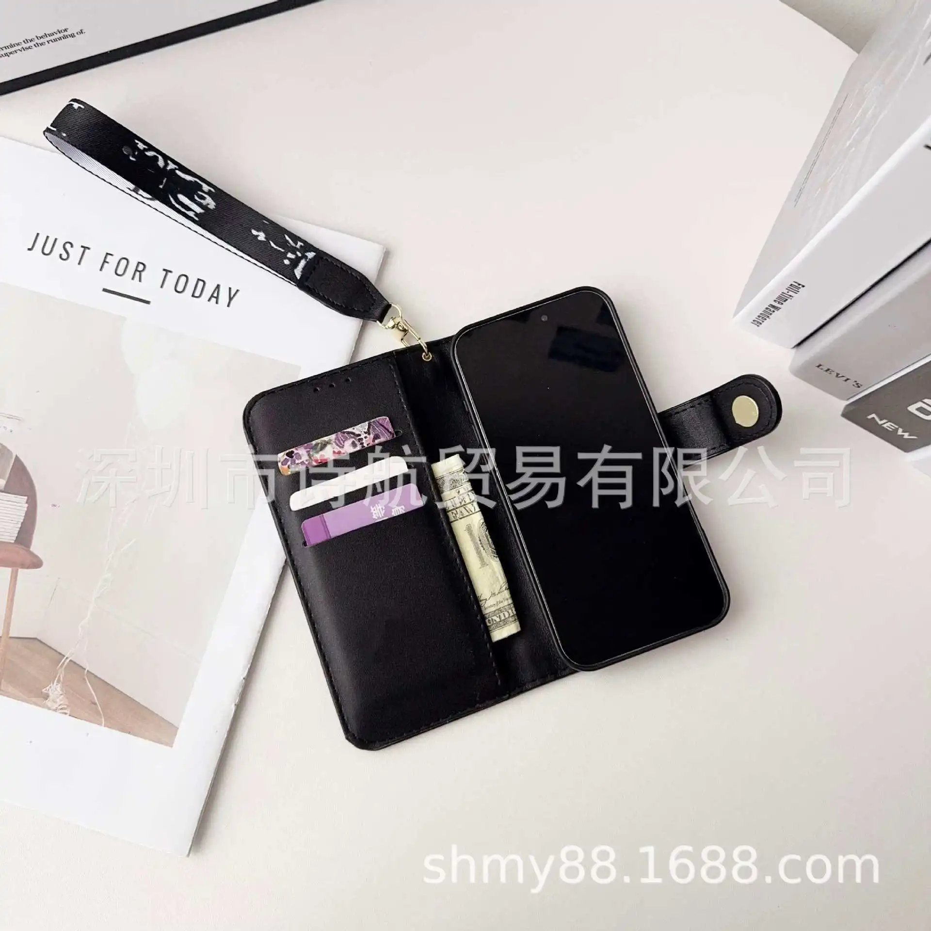 Dior Oblique Print Phone Wallet Case Navy Blue with Wrist Strap - 9