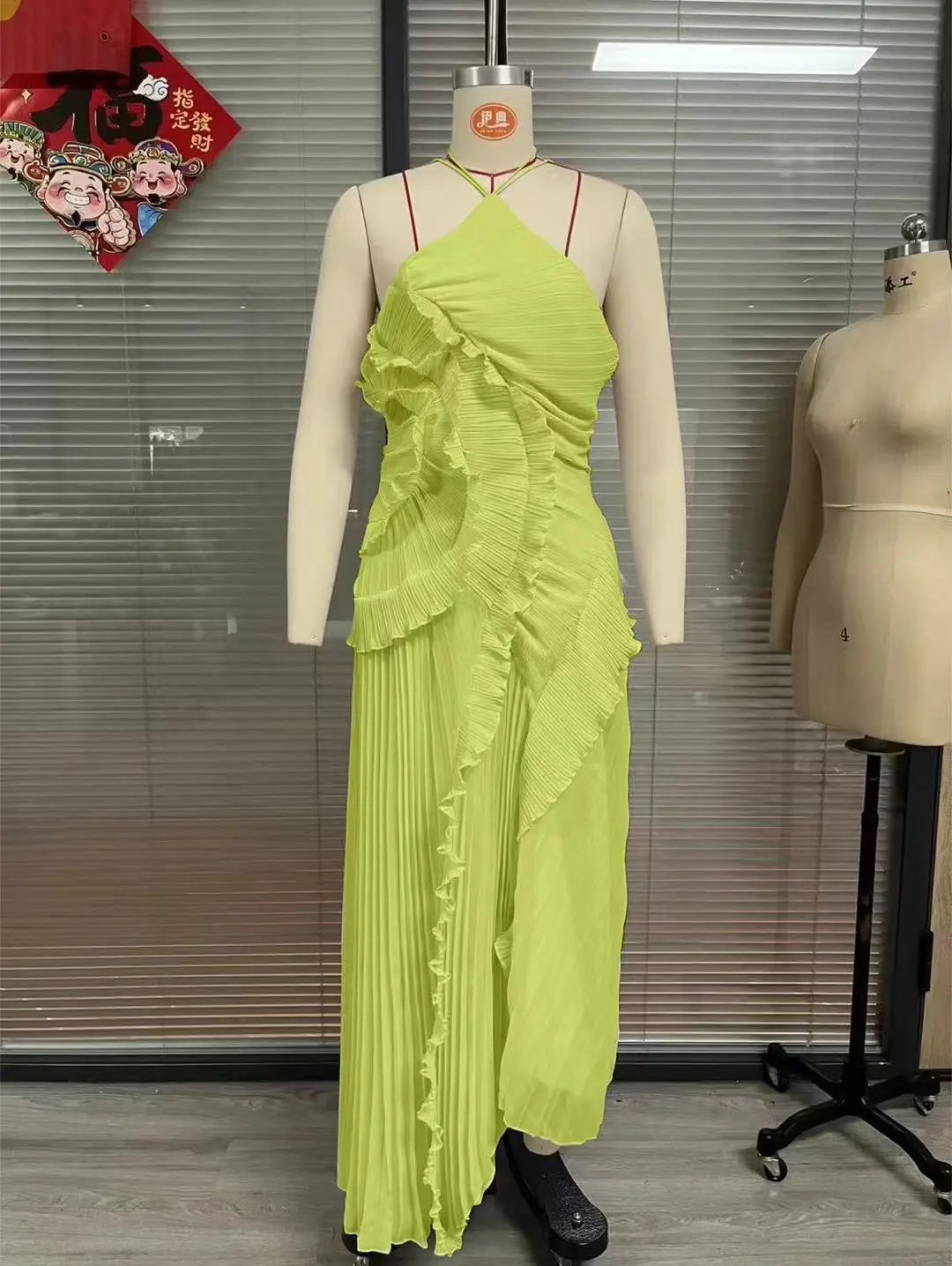 Design Pleated Asymmetrical Halter Dress Pink - 23