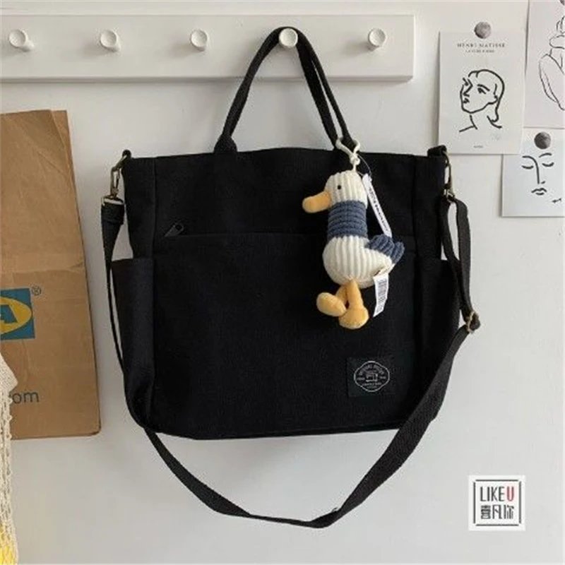 Design Canvas Tote Bag with Duck Charm Black