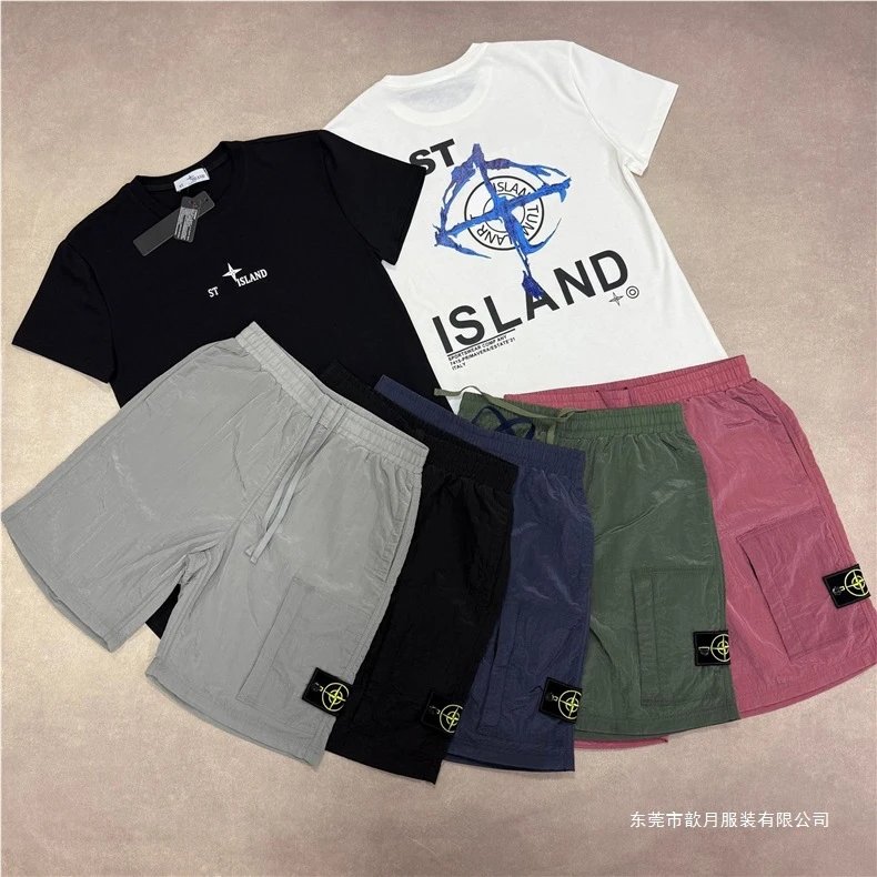 Stone Island Graphic Print T-Shirt and Nylon Cargo Shorts Set - 18