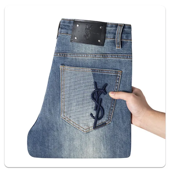 Saint Laurent Monogram Patchwork Denim Jeans Blue - 11