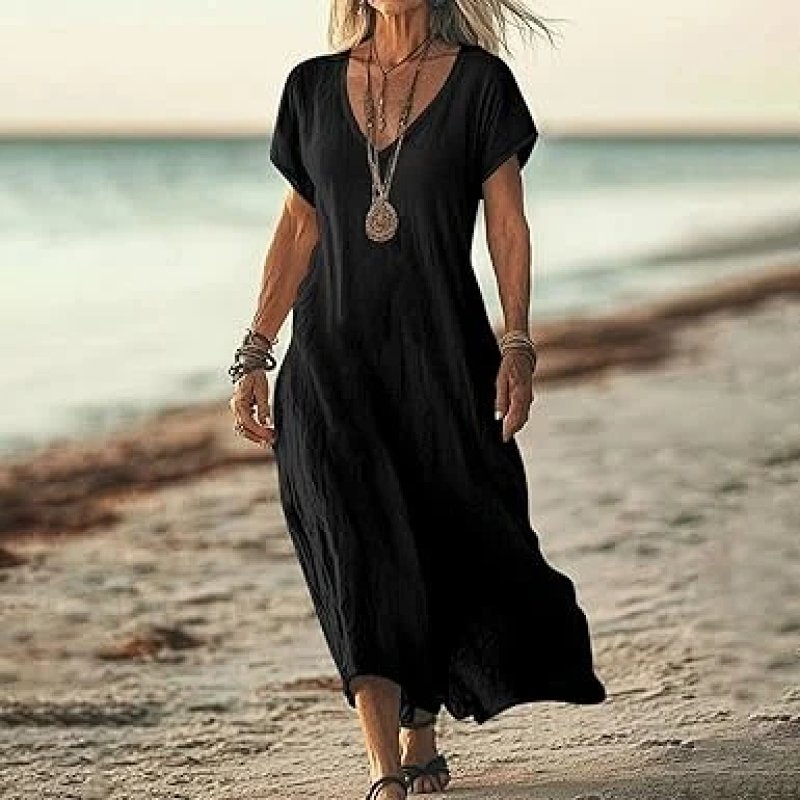 Maxi Dress Black Flowy Beach Dress Dress Casual