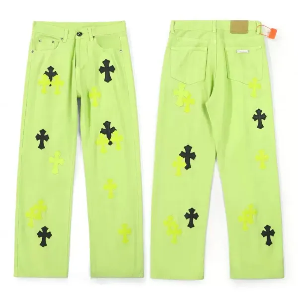 Chrome Hearts Cross Patch Neon Green Jeans - 1