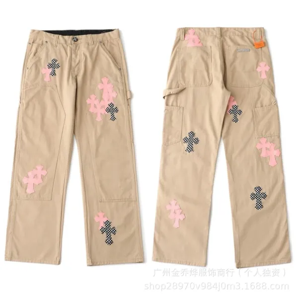 Design Wide-Leg Jeans with Leopard Crosses and Graffiti Print White Jeans - 6