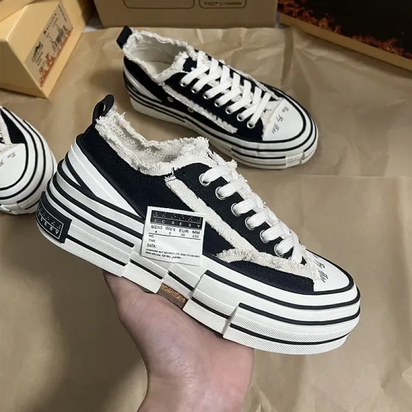 Design Chunky Platform Canvas Sneakers Navy and White - 1