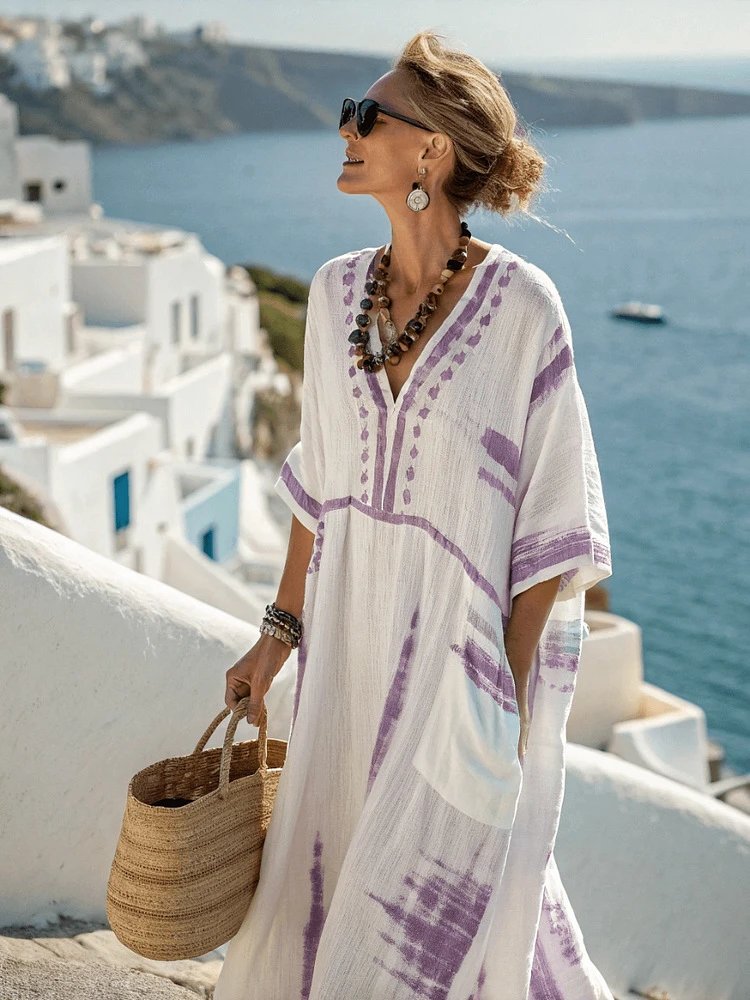 Design Striped Linen Maxi Dress White with Black Vertical Stripes - 37