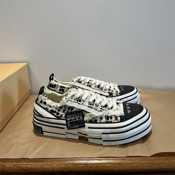 Design Mule Sneaker White Distressed Canvas Platform Sneakers - 3