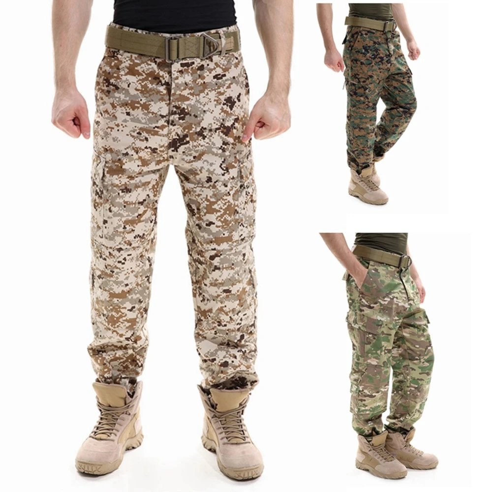 Men's Camo Cargo Pants Loose Straight Multi-Pocket Work Pants Outdoor ACU Casual Military Trousers Army CP