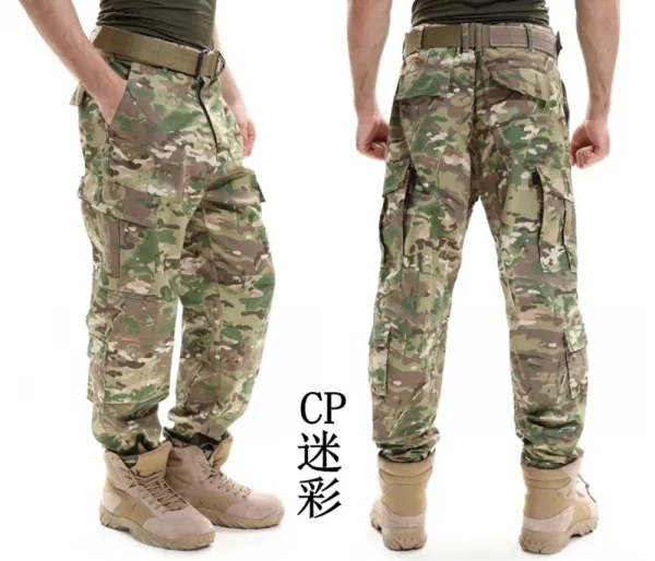Design Multicam Camo Tactical Cargo Pants with Belt and Tan Combat Boots Pants - 15