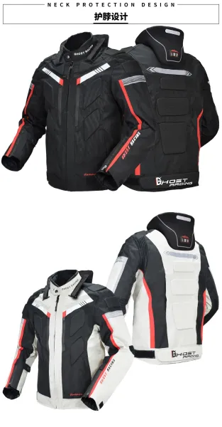 Design Ghost Racing Motorcycle Jacket and Pants Set Gray Black Red Sets - 15