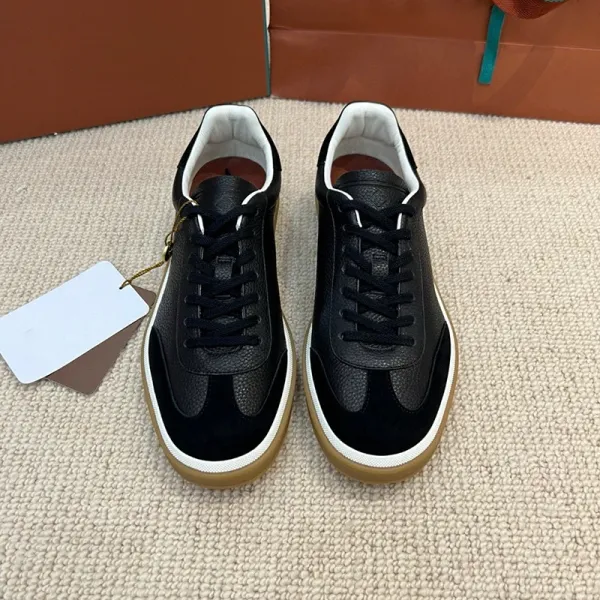 Design Low-Top Leather Sneakers Black White Gum Sole - 10