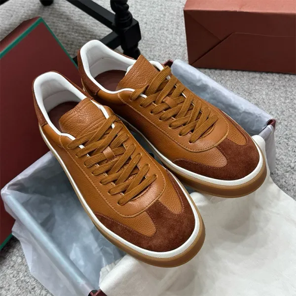 Design Low-Top Leather Sneakers Black White Gum Sole - 25