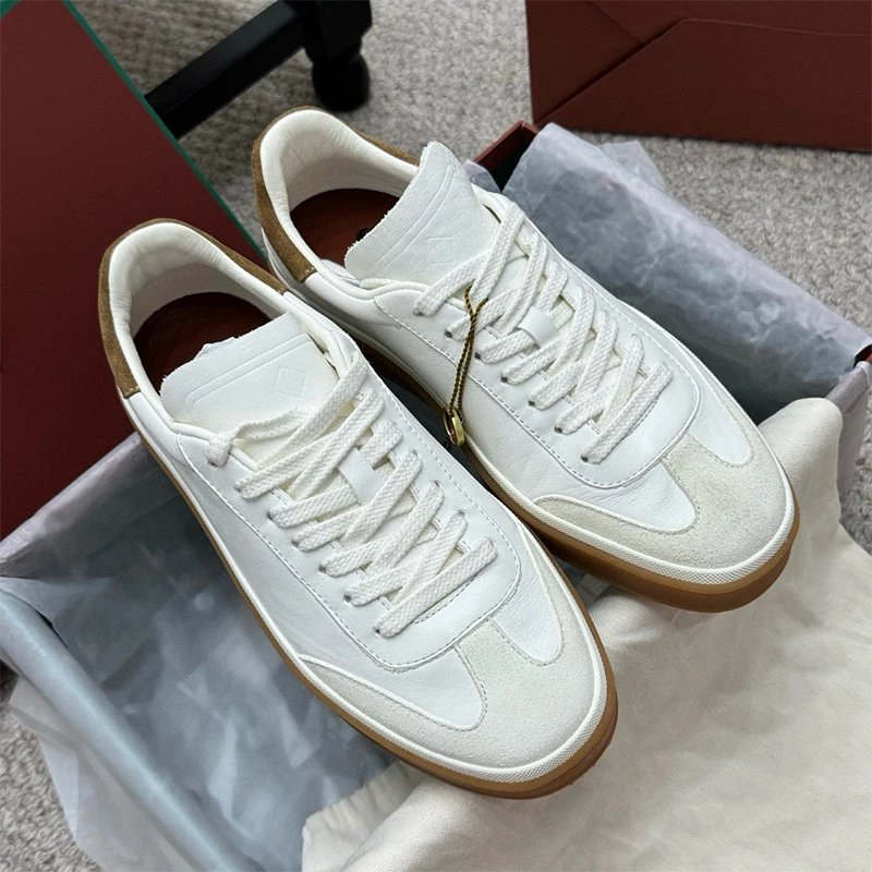 Design White Leather Sneakers with Gum Sole