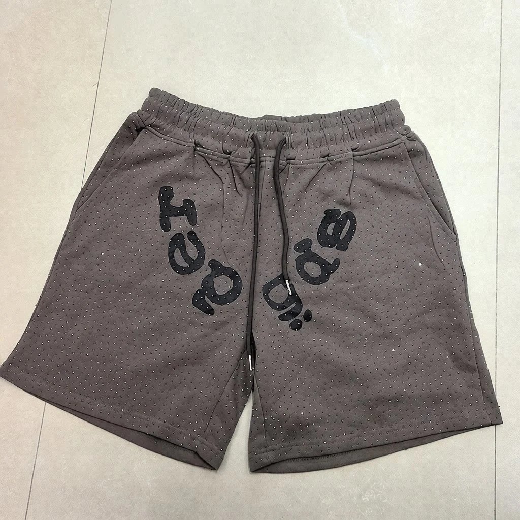 Design Perforated Mesh Shorts in Dusty Blue with Abstract Typography Print - 15