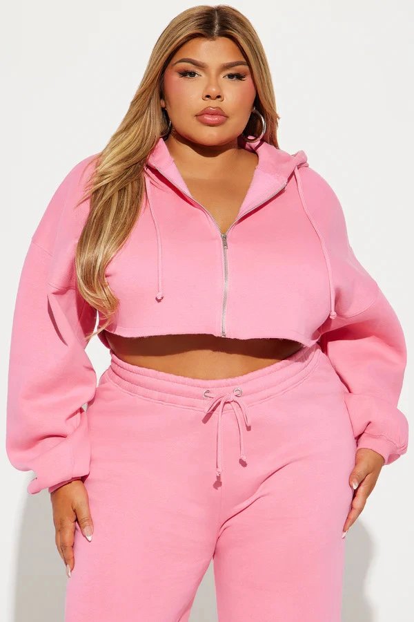 Design Cropped Hoodie and Wide-Leg Sweatpants Set in Light Gray - 14