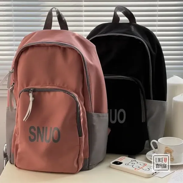 Design SNUO Logo Print Black and Gray Casual Backpack Backpacks - 8