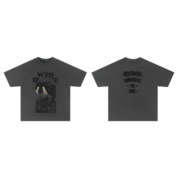 Design Welldone Double Logo Pixelated Print Black T-Shirt T-Shirts - 34