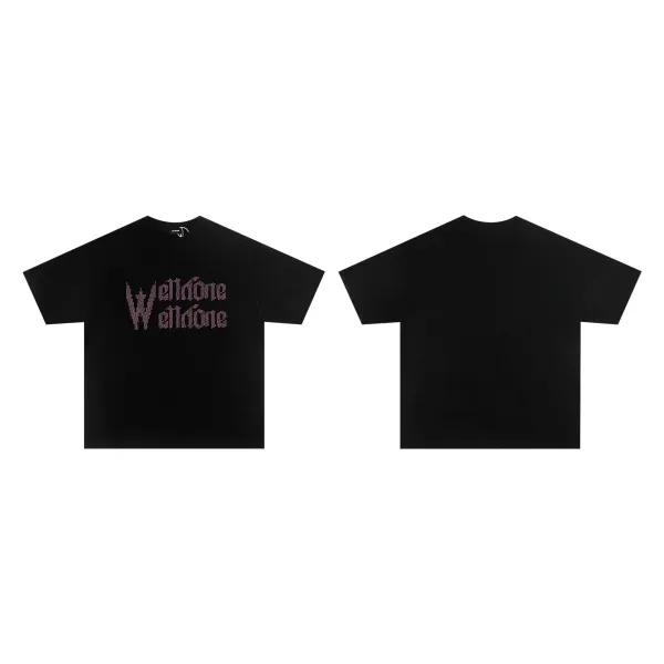 Design Welldone Double Logo Pixelated Print Black T-Shirt T-Shirts - 35