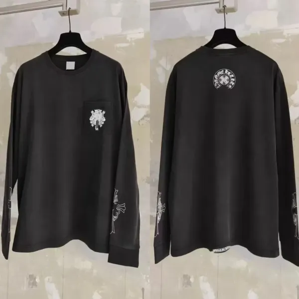 Chrome Hearts Long Sleeve T-Shirt Black with Floral Cross Print - 1