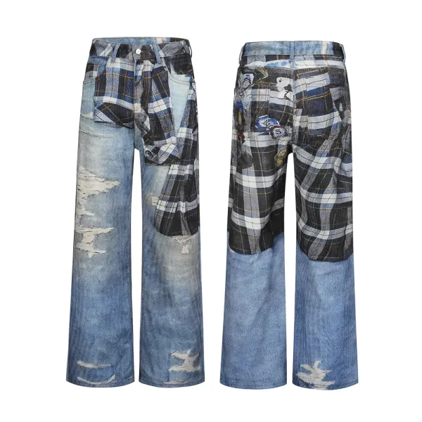 Denim Tears Patchwork Distressed Wide-Leg Jeans - 1