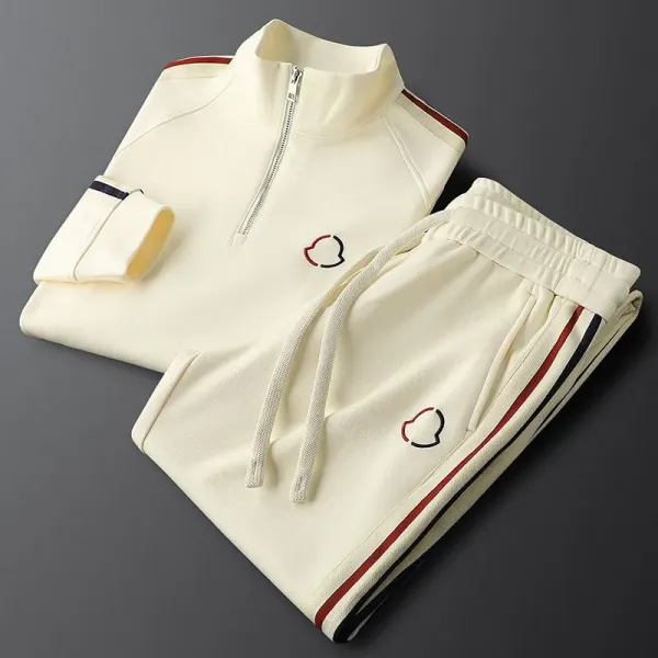 Design Half-Zip Track Set Black with Cream and Red Stripes Tracksuit - 13