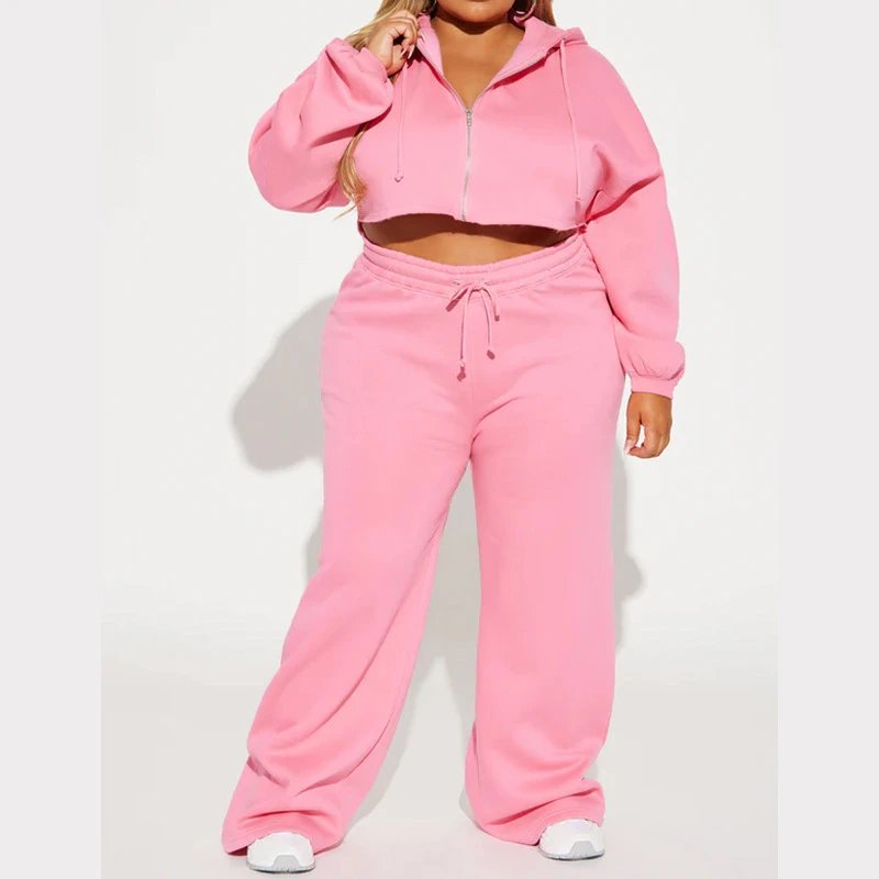 Design Cropped Hoodie and Wide-Leg Sweatpants Set in Light Gray - 16