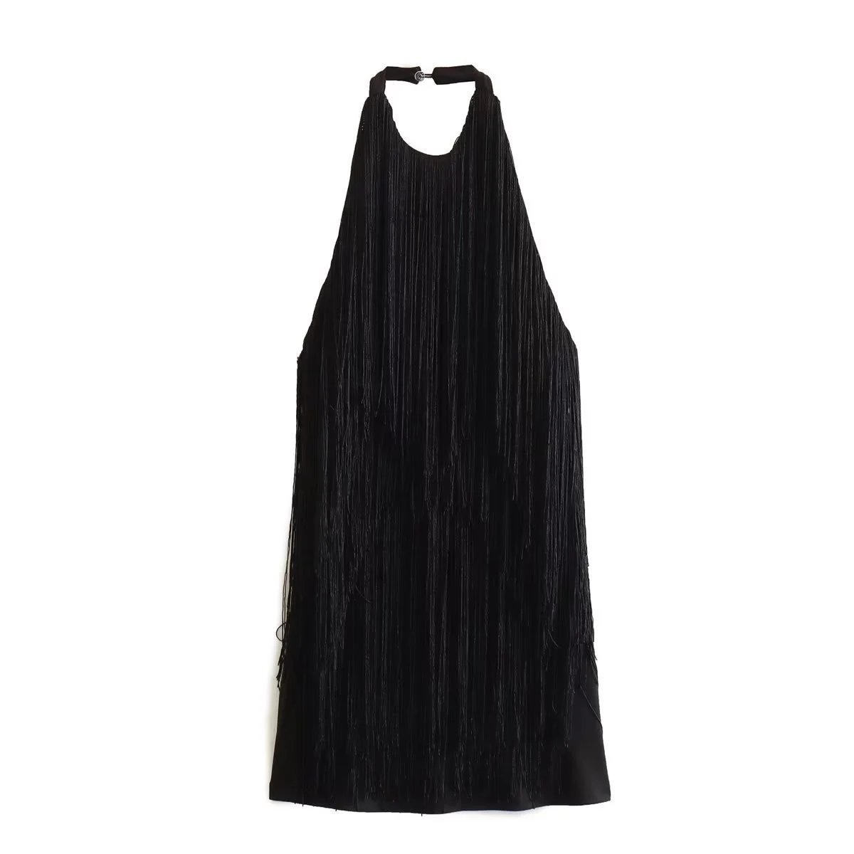 Design Fringed Halter Neck Maxi Dress White - 11