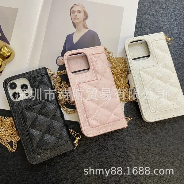 Design Quilted Chain Wallet Case Black - 9