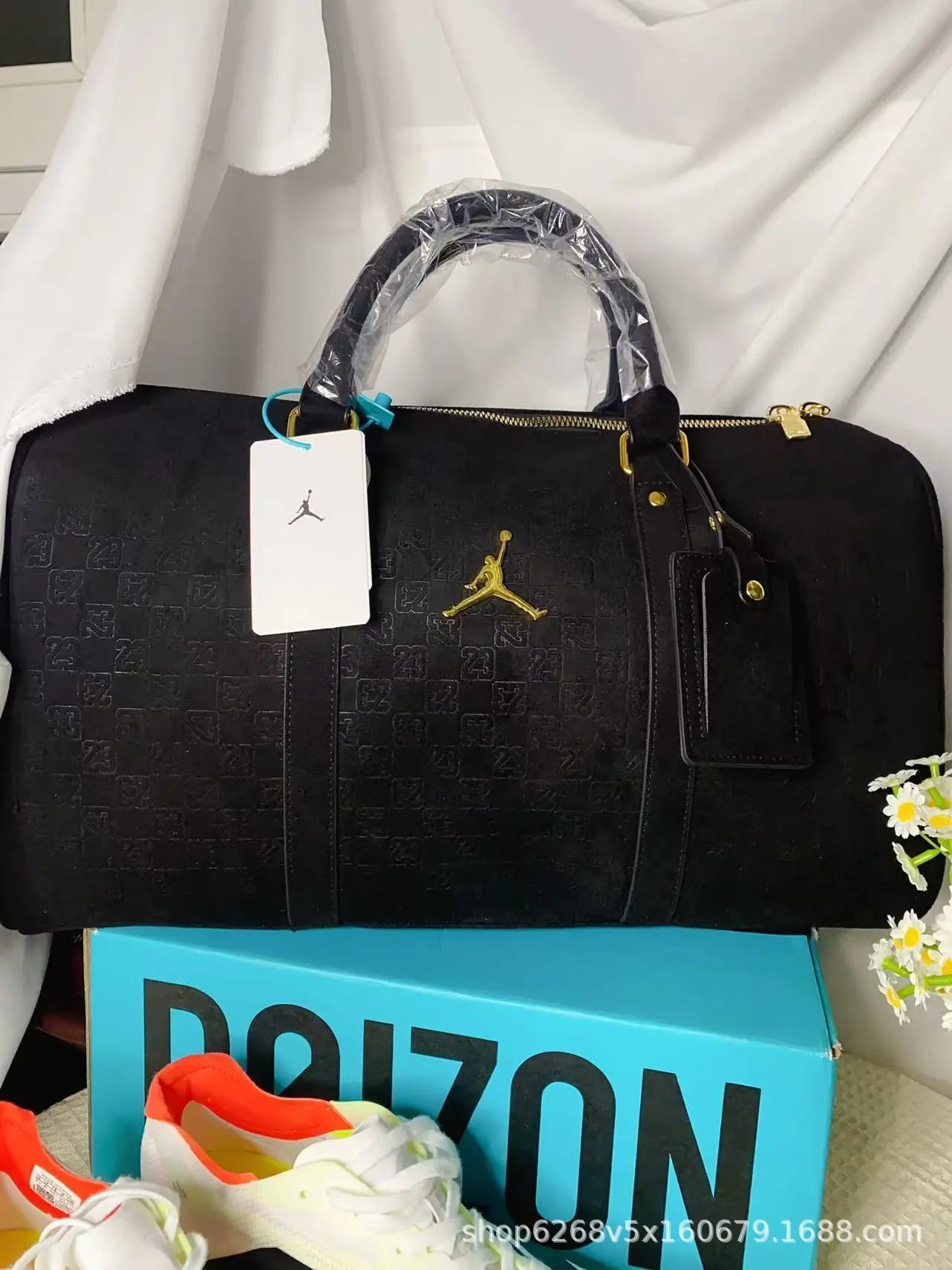 Suede Travel Bag Black with Studded Bottom