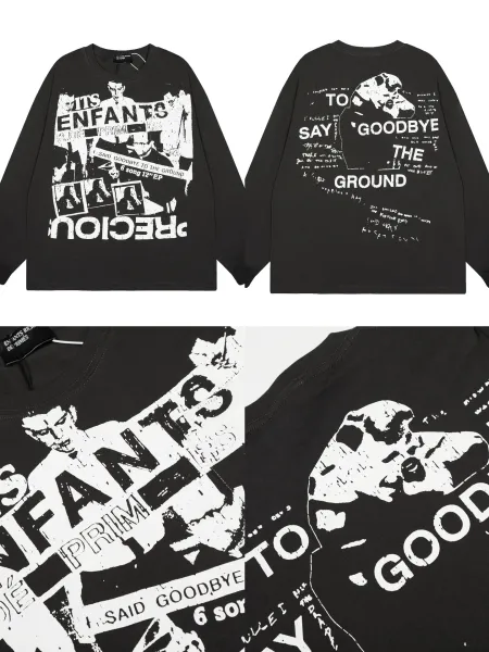 Design Graphic Print Long Sleeve T-Shirt Black - 6