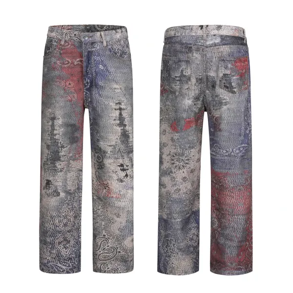 Design Patchwork Print Wide-Leg Jeans Multicolor - 1
