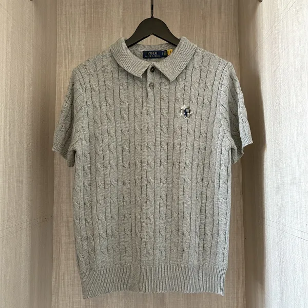 Polo Ralph Lauren Cable Knit Polo Gray Sweater Tops Polo - 1