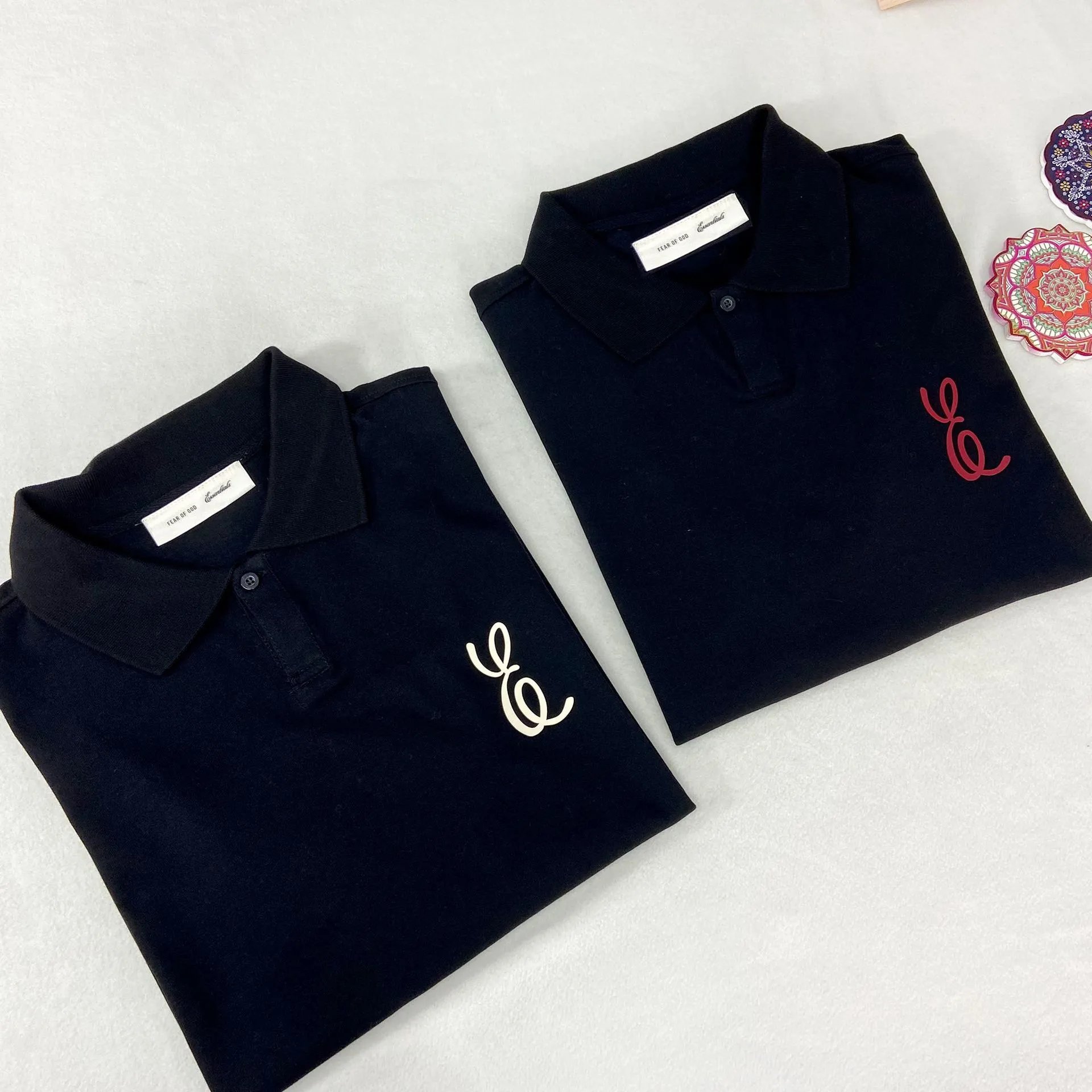 Design Polo Shirt Black with Red Embroidered Logo Tops Polo - 16