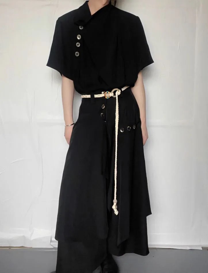 Design Asymmetrical Button-Up Top and Skirt Set Brown - 8