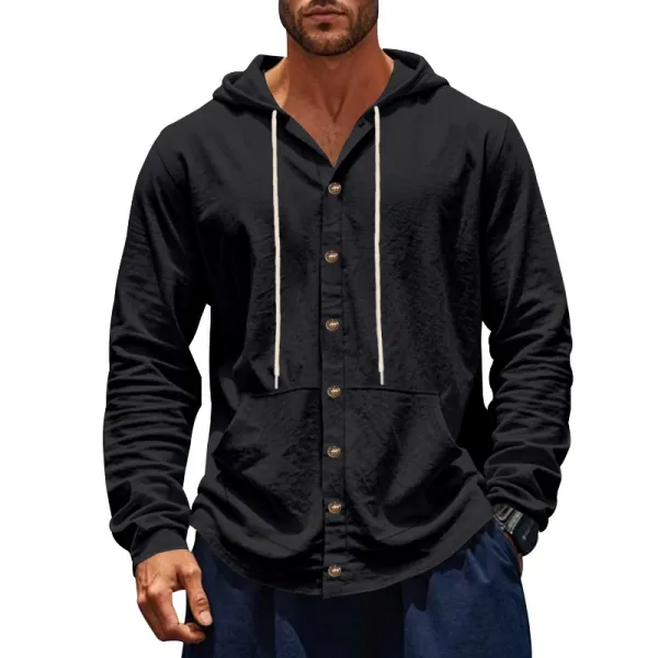 Design Button-Up Hooded Shirt Black Hoodie - 1