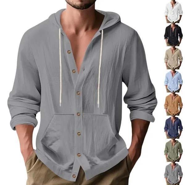 Design Button-Up Hooded Cardigan Beige Shirt - 2