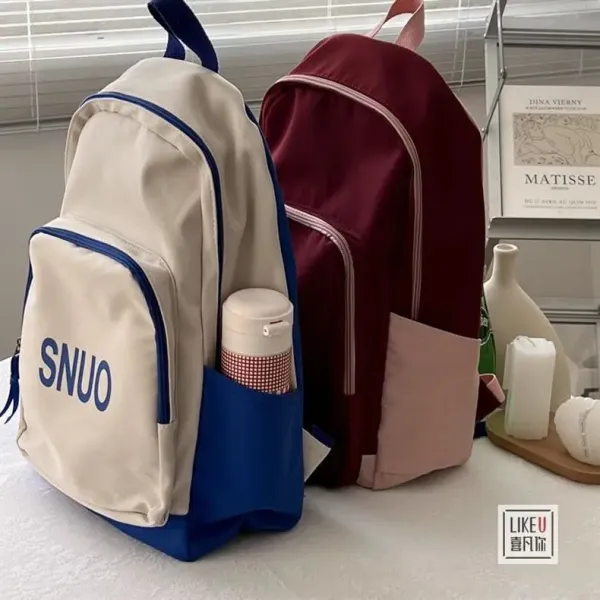 Design SNUO Logo Print Black and Gray Casual Backpack Backpacks - 6