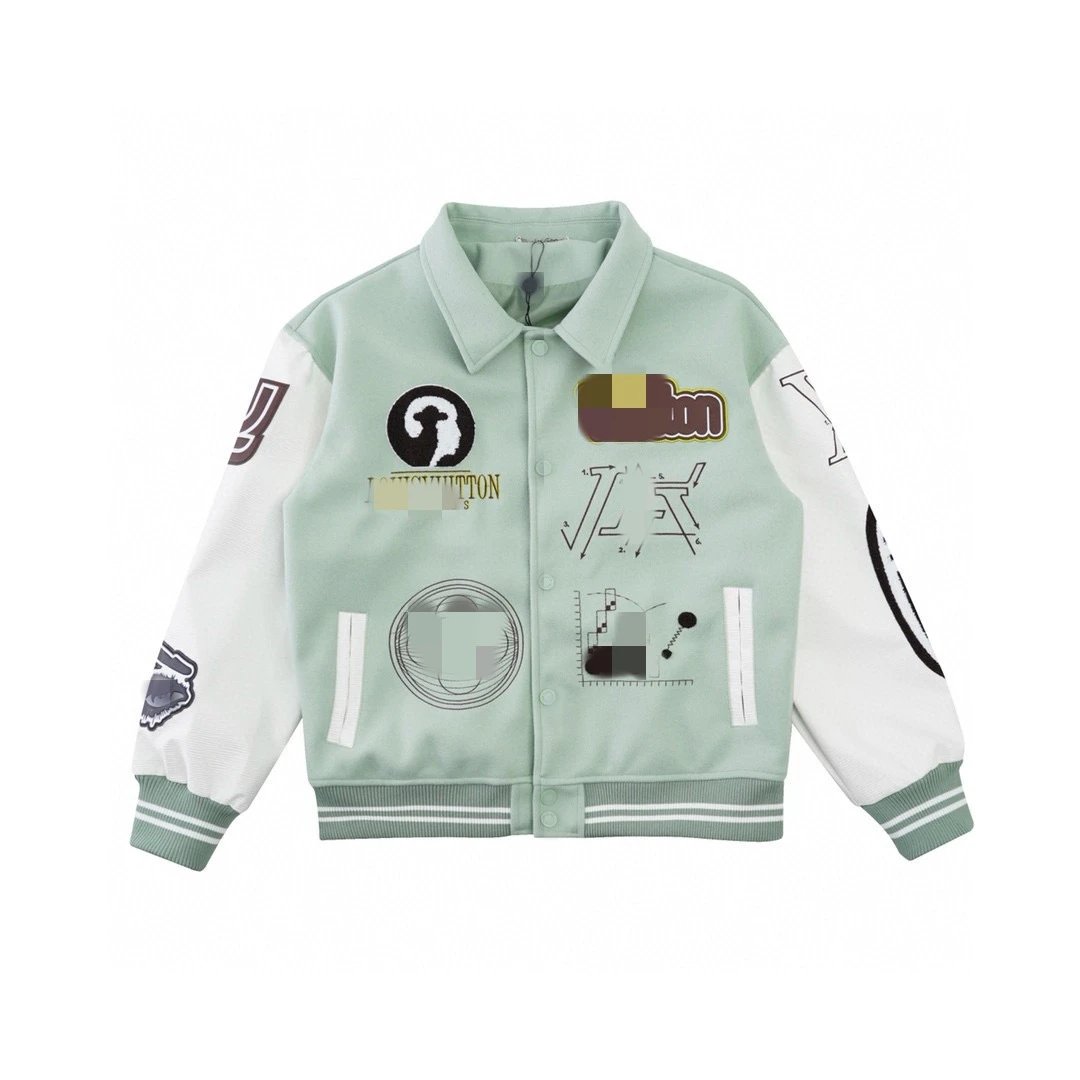 Design Varsity Jacket Green and White Embroidered Graphic Outerwear - 7