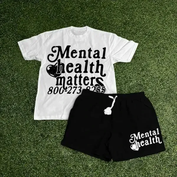 Design Mental Health Matters Graphic Tee and Shorts Set White / Black Sets - 1