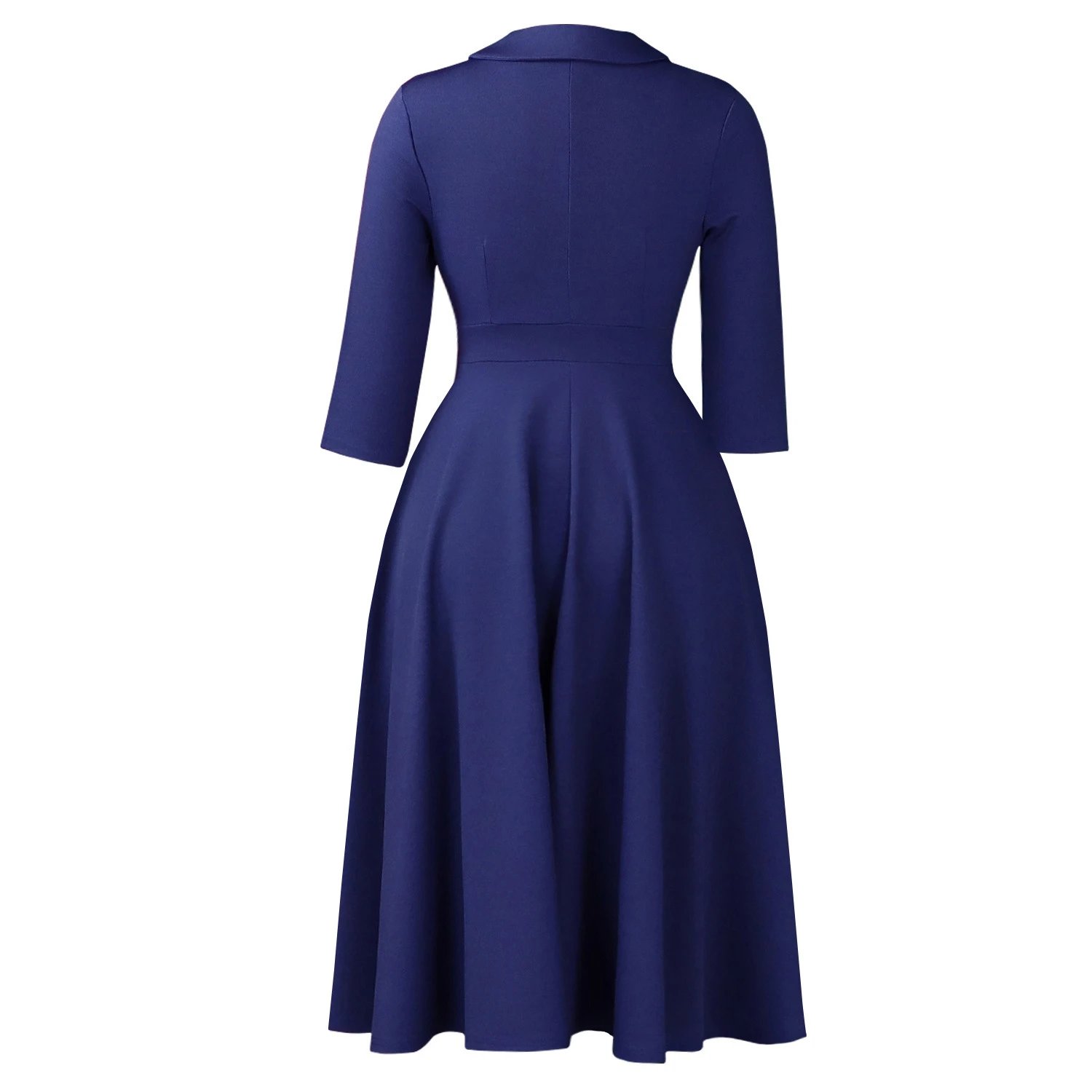 Design Wrap Front Midi Dress with Pearl Brooch in Navy - 44
