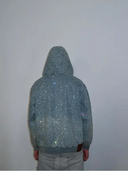 Denim Tears x Swarovski Crystal-Embellished Hooded Denim Jacket Light Blue Outerwear - 7