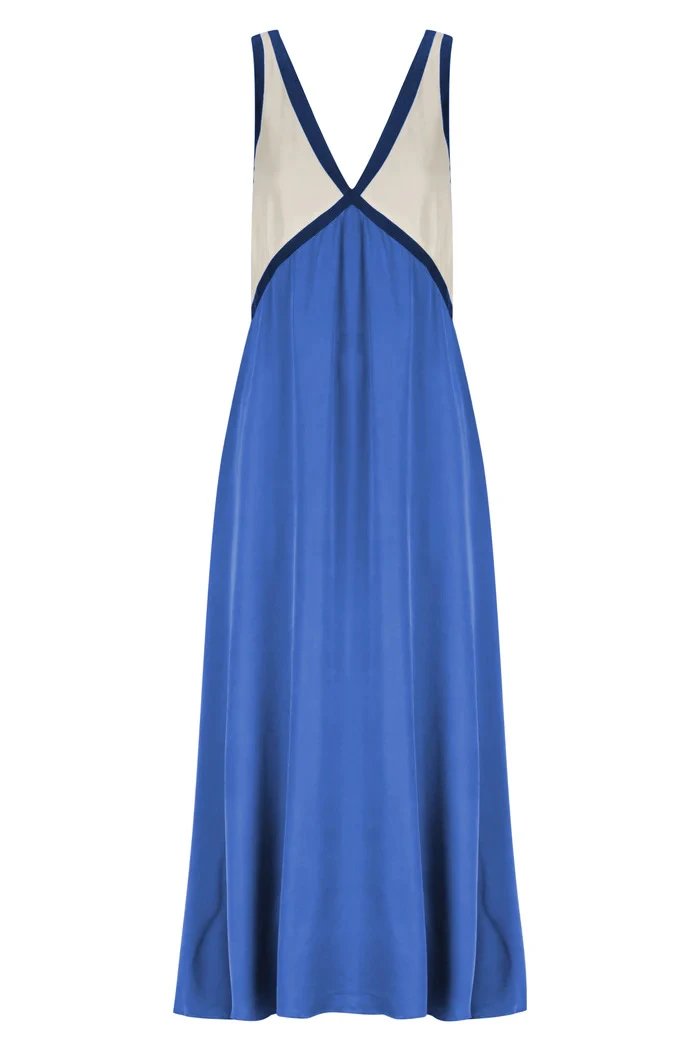 Design Color-Block V-Neck Maxi Dress Green - 5