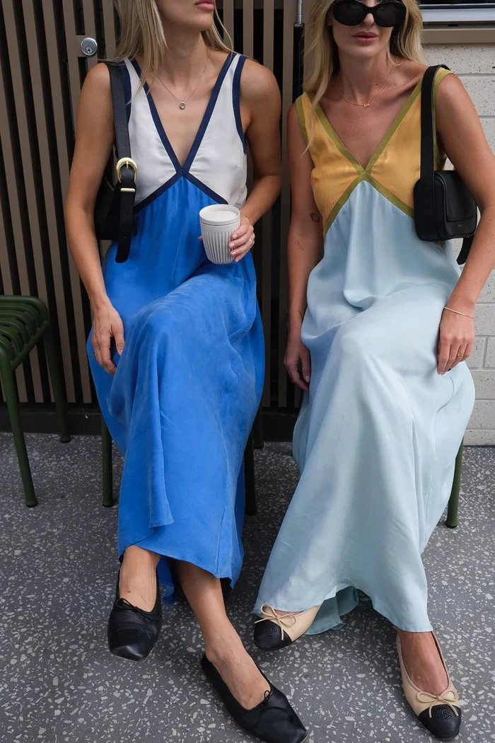 Design Color-Block V-Neck Maxi Dress Green - 10