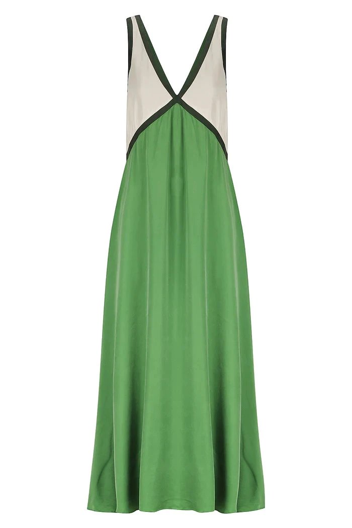 Design Color-Block V-Neck Maxi Dress Green - 14